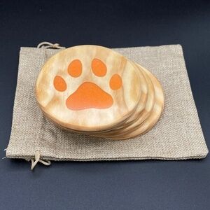 Handmade 4" Round Paw Premium Pinewood and Epoxy Resin Coasters Pink
